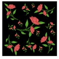 Illustration of red rose pattern with black background