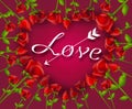 Illustration of heart set of red roses with text Love Royalty Free Stock Photo