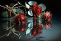 Red roses reflected in still water, generative Ai Royalty Free Stock Photo