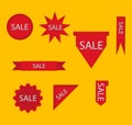 Illustration of red sale labels isolated on a yellow background Royalty Free Stock Photo