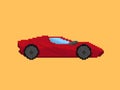 Illustration of red sport car in pixel art style