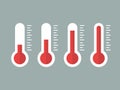 Illustration of red thermometers with different levels, flat style, EPS10.