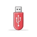 Illustration of a red USB flash drive, computer hardware with a stylized design on a white background Royalty Free Stock Photo
