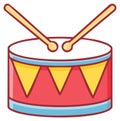 Illustration of a red and yellow drum with drumsticks for music education and rhythm Royalty Free Stock Photo