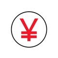 illustration of red yen yuan sign isolated in white color background.