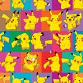 Redraw redesign Pokemon Pikachu ball square seamless pattern Royalty Free Stock Photo