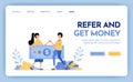 Illustration of refer a friend to get reward, money, profit, points, salary. Multi level marketing worker. Hiring to get money.