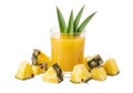 Illustration of refreshing pineapple juice in a glass surrounded by pineapple chunks isolated on transparent background Royalty Free Stock Photo