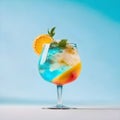 Illustration of a refreshing summer cocktail with berries, soda, juice, orange slices, mint leaves and ice cubes in a red wine Royalty Free Stock Photo