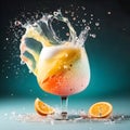 Illustration of a refreshing summer cocktail with berries, soda, juice, orange slices, mint leaves and ice cubes in a red wine Royalty Free Stock Photo