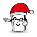 Illustration of a refrigerator mascot cartoon character wearing a christmas hat. Royalty Free Stock Photo