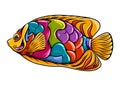 The regal angel fish zentangle with colorful body and beautiful orange fin Royalty Free Stock Photo