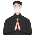 Illustration of religious priest with antivirus protection, medical masks and protective glasses. Design element for