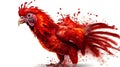 Illustration render blood splash of red rooster artistic isolated on white background