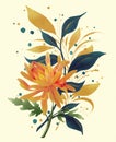 Illustration Renovation Leaves Flowers in Watercolor