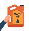 Illustration of replacement motor oil in an internal combustion engine. Picture of motor, engine oil tank, flat style. Service