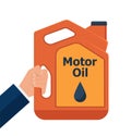 Illustration of replacement motor oil in an internal combustion engine. Picture of motor, engine oil tank, flat style. Service