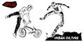 Illustration with representatives of Urban Culture. BMX rider and skater isolated on white background. Extreme theme modern print.