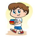 Illustration representing a child boy holding some books in his hands