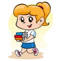 Illustration representing a child girl holding some books in her hands. Ideal for educational