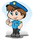 Illustration representing a child police uniform with a sign signaling to stop. Ideal for educational