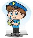 Illustration representing a child police uniform writing a fine or warning in your block of notes