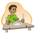 Illustration representing a child sitting without food