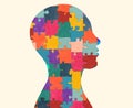 Autism syndrome concept. Jigsaw that forms human head in profile. Learning support and education. Neurological Disease. Conceptual Royalty Free Stock Photo