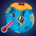 Illustration representing Earth, bruised and saddened by pollution and abuse of man