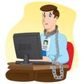 Illustration representing executive officer trapped chained to your desk. Ideal for institutional and administrative