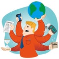 Illustration representing Person man with multiple arms doing multitasking
