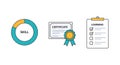 An illustration representing skill development with a pie chart, certificate, and learning checklist. Royalty Free Stock Photo