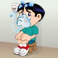 Illustration representing a student child making inhalation respiratory problems