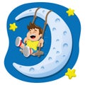 Illustration represents a child playing swing on the moon Royalty Free Stock Photo