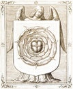 alchemical hermetic illustration of the symbol of the rosicrucians from Van der heyden`s sigillum lutheri