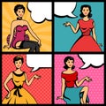 Illustration of retro girls in pop art style