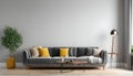 Retro style in beautiful living room interior with grey empty wall Royalty Free Stock Photo