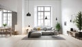 Retro style in beautiful living room interior with grey empty wall Royalty Free Stock Photo