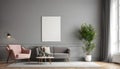 Retro style in beautiful living room interior with grey empty wall Royalty Free Stock Photo