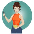 Housewife or lady chef cook holding a spoon and bowl