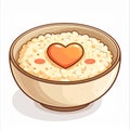 Illustration of Rice Bowl with Heart Shaped Egg Isolated on White Background Royalty Free Stock Photo
