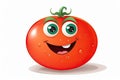 Illustration of a ripe red tomato with a smile on a white background. Generative AI Royalty Free Stock Photo