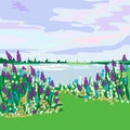 illustration river bank in colors cartoon style