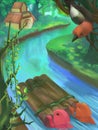 Illustration: River in Forest, Jungle.