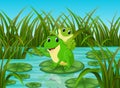 River scene with happy frog on leaf
