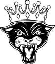 illustration of roaring panther with royal crown black and white vector design on white background Royalty Free Stock Photo