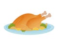 Illustration of roasted turkey or grilled chicken isolated on background. Traditional food for Christmas or Thanksgiving day