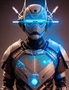 illustration of robocop cyberpunk enforcement android. Robot futuristic soldier. generative AI