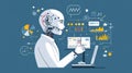 Illustration of a robot analyzing data on a computer screen