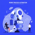 Illustration of robot process automation featuring a large, stylized robot with Royalty Free Stock Photo